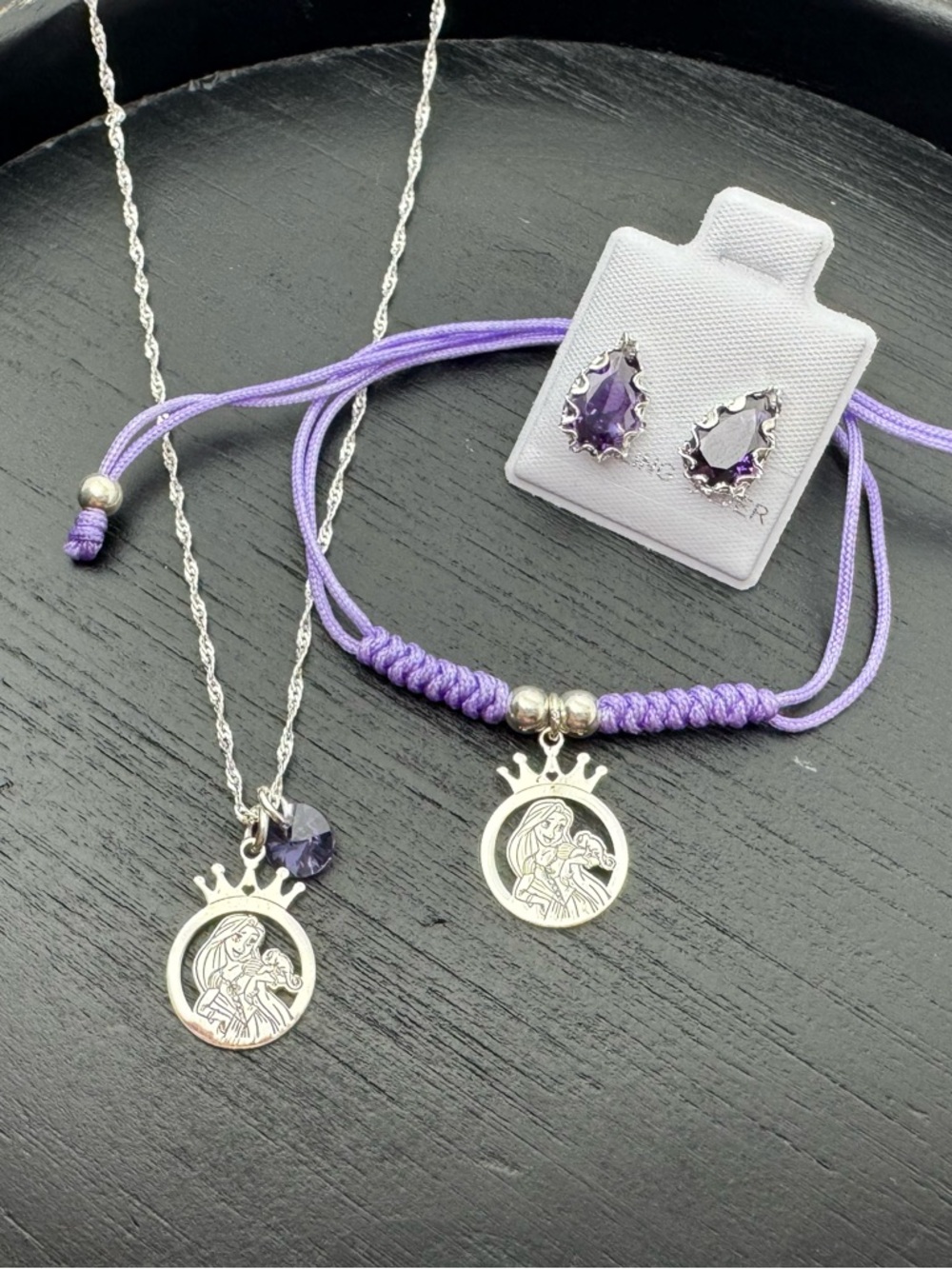 Silver Crown Princess Necklace & Bracelet Set with Purple Accents